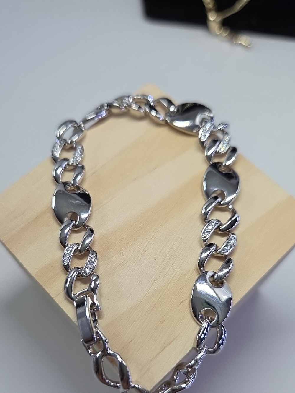 Chunky Silver Link Necklace with Polished and Pave Accents